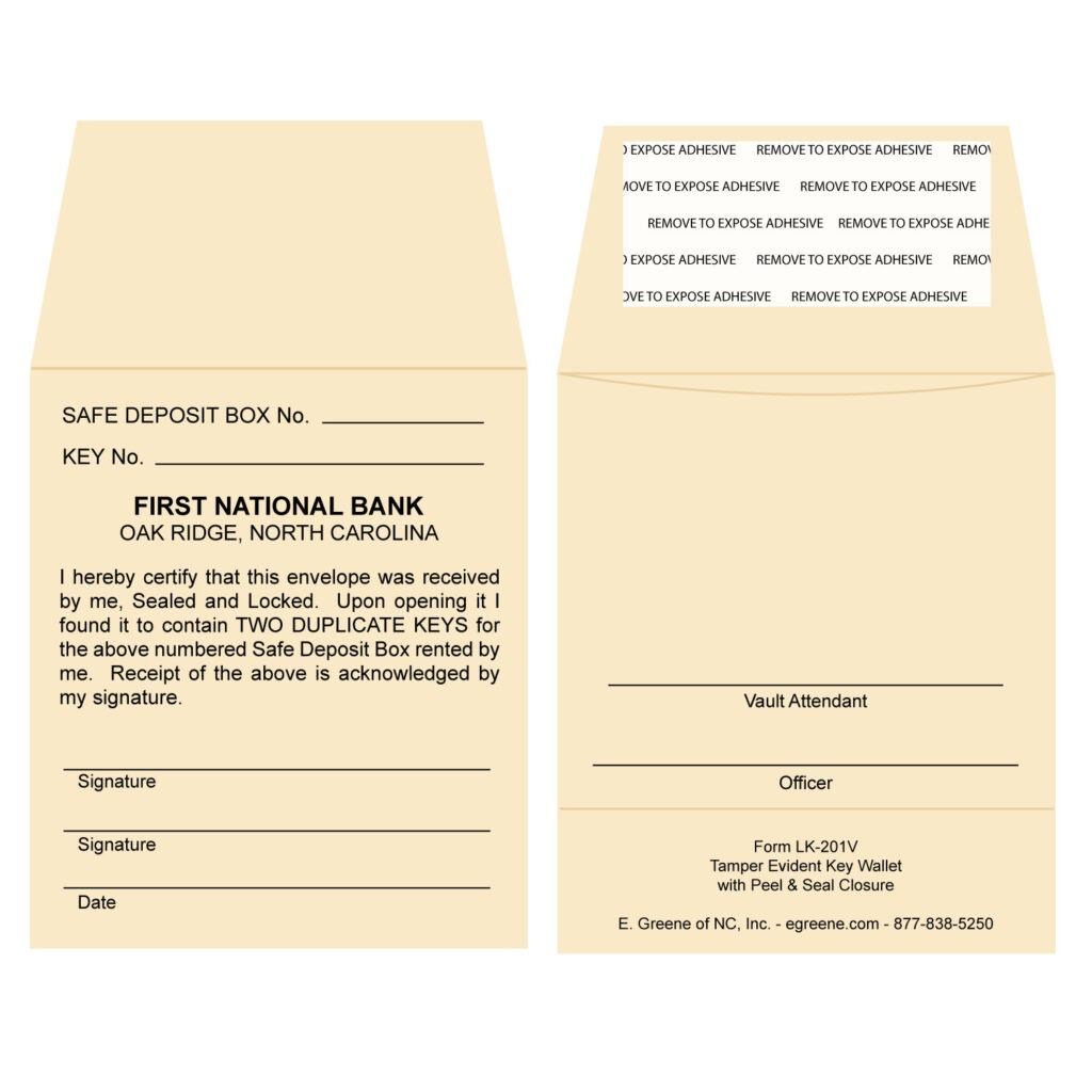 Tamper Evident Key Envelopes Permanent Peel & Seal Closure E