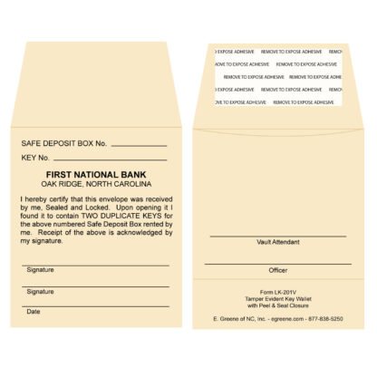 Tamper Evident Locking Key Envelopes - Sample front & back